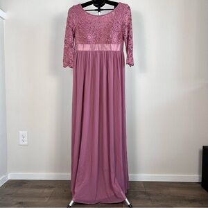 Ever Pretty Dusty Rose Lace Maxi Dress Empire Waist Prom Bridesmaid Gown Size S